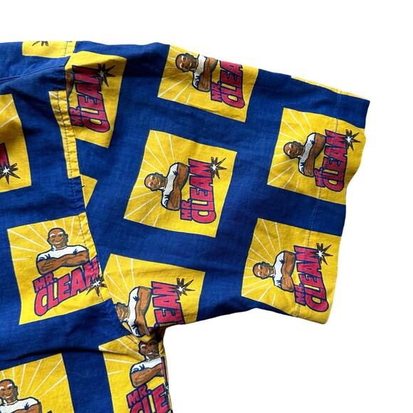 2001 Mr. Clean Shirt Mens M SS up Hawaiian Shirt Button Down GUC - Picture 3 of 9